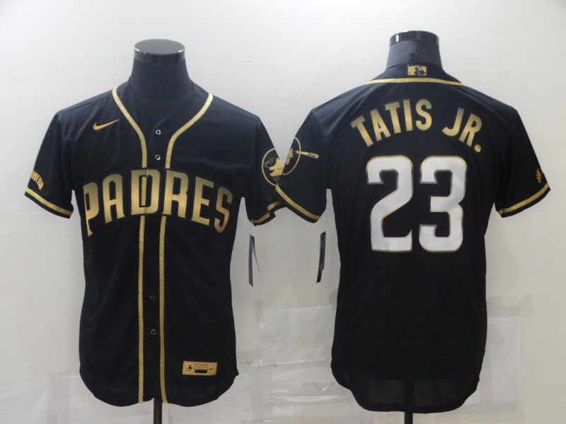 Men San Diego Padres #23 Tatis jr Black Gold Elite New 2021 Nike MLB Jersey